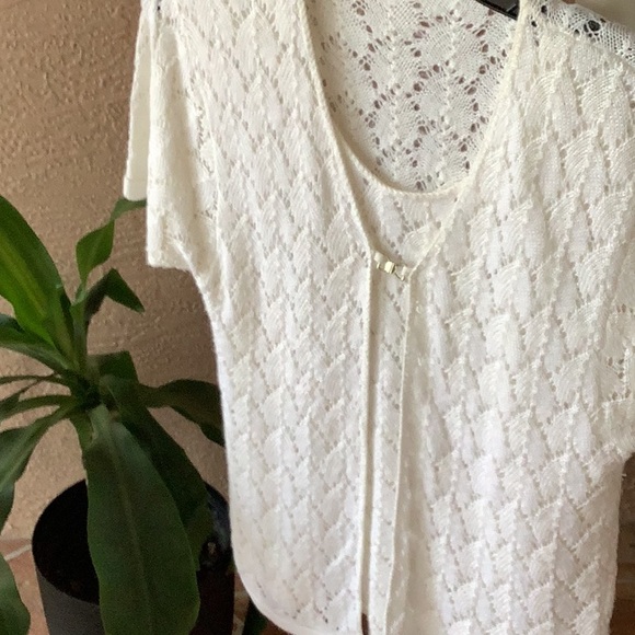 Sweater w matching under sheer crocheted look white size Med versatile light - Picture 3 of 7